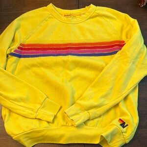 Aviator Nation Yellow Rainbow Stripe Crewneck